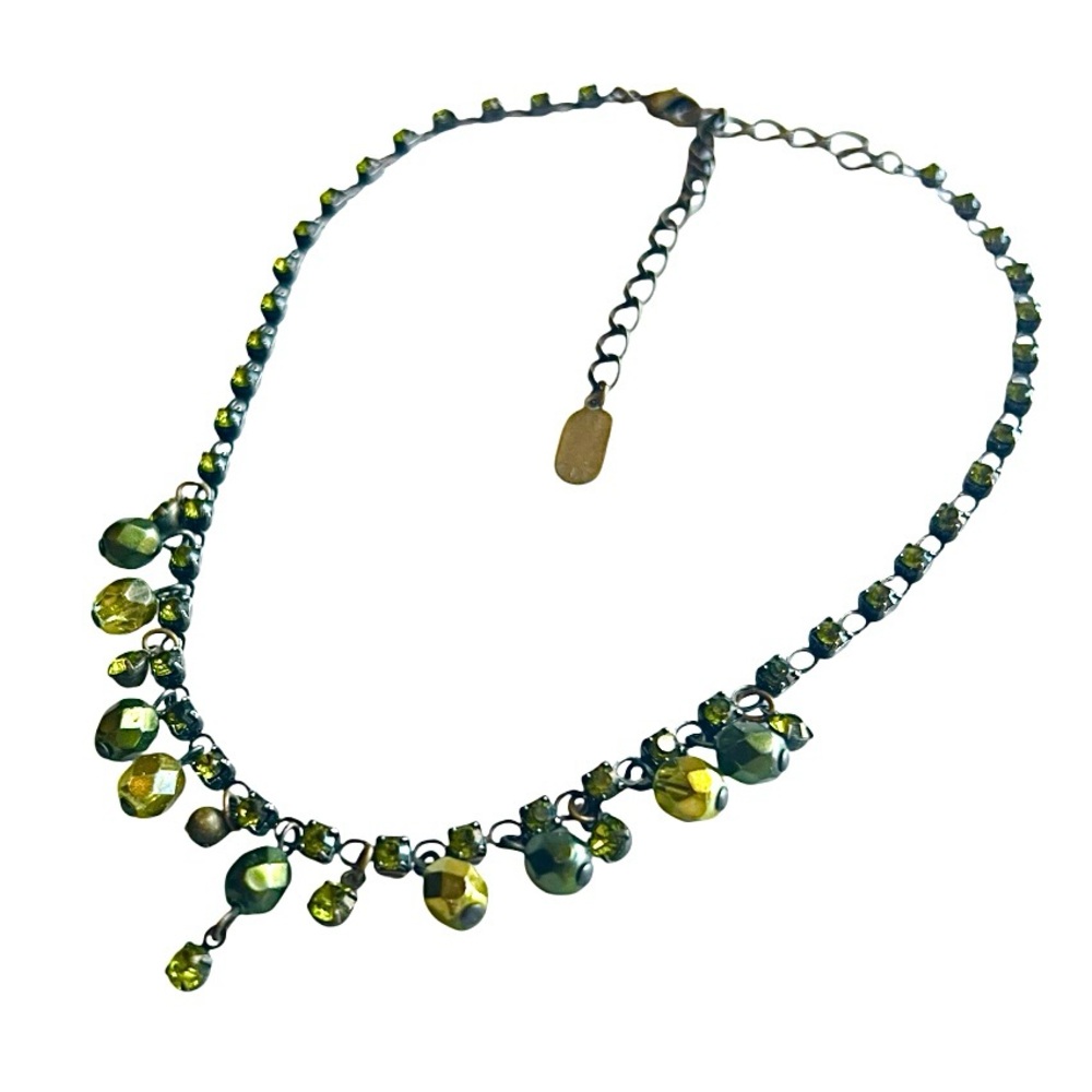 Clara Beau Green Crystal Necklace/Choker - Silver Plated + Swarovski Crystal